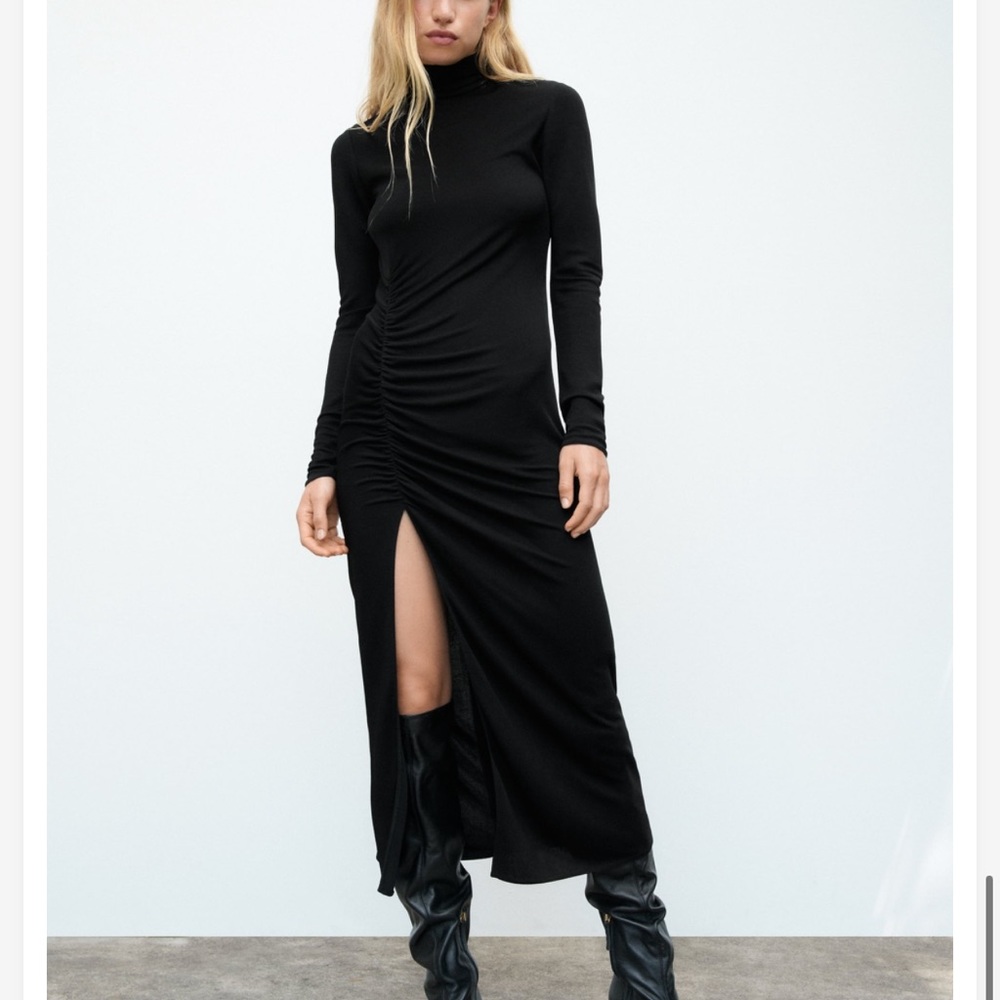 NWT ZARA BLACK DRAPED SHEATH DRESS, SIZE M